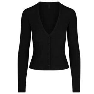 SKIMS Soft Lounge Cardigan Womens Small Onyx Black V Neck Button Front NWT NEW
